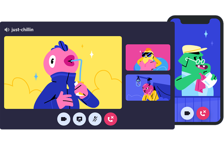 imagem simulando o discord em dispositivo mobile e em pc